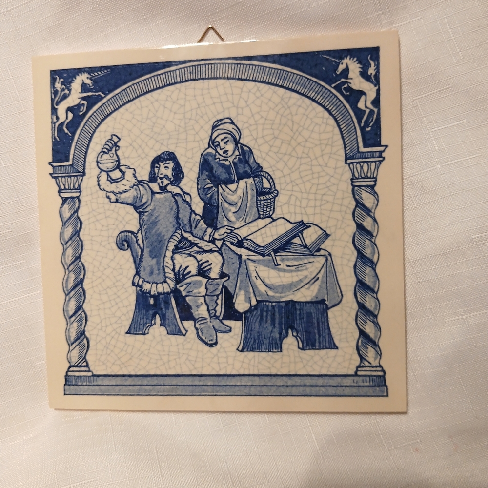 Burroughs Welcome Handmade Delft Blue and White Tile